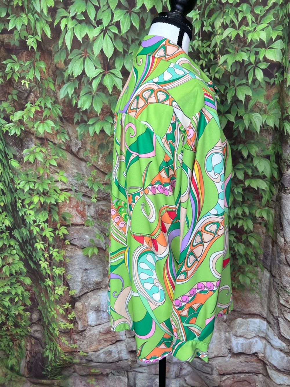 NEW COLLECTION Green Mod Print Button Print Blouse, L* - Picture 8 of 11
